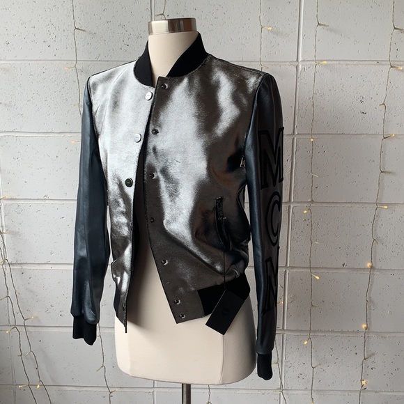 MCM silver calf leather bomber jacket Size M NWT - Picture 6 of 8